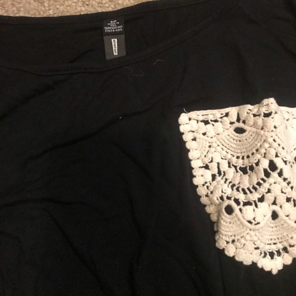 Black shirt with tie front and lace pocket - Picture 2 of 2